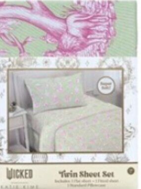Wicked for Good Katie Kime Twin Microfiber Sheet Set, Green & Pink Bed Sheets